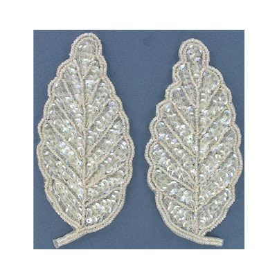 Appliques en paillettes, feuille, cristal aurore boréale, 6x13cm (2.25"x5"). Vendu en paquet de 1 paire(s). (SKU# SMM259P/CIR)