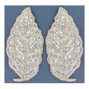 Appliques en paillettes, feuille, cristal aurore boréale, 7.5x14.5cm (3"x5.75"). Vendu en paquet de 1 paire(s). (SKU# SMM260P/CIR)