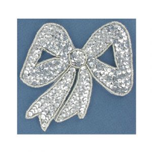 Sequin motifs, 11.5x11cm, 4.5"x4.25", large bow, silver (SKU# SMM283/SI). Sold individually.