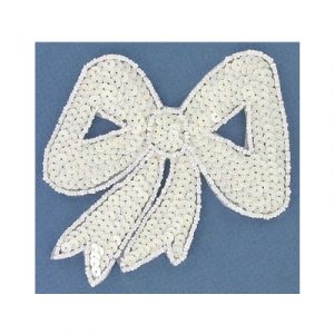 Sequin motifs, 11.5x11cm, 4.5"x4.25", large bow, white iris (SKU# SMM283/WHIR). Sold individually.