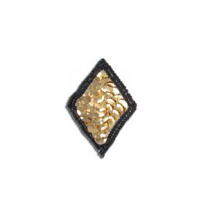 Appliques en paillettes, carreau, noir et dore 4x5.5cm, 1.5"x2". Vendu en paquet de 6. (SKU# SMSDIA/BKGL)