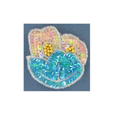 Appliques en paillettes, fleur avec feuilles, multi colore, 6x6cm (2.5"x2.5"). Vendu en paquet de 6. (SKU# SMTT31139/MU)