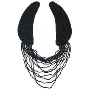 Sequin motifs, 14.5cm, 5.75", large beaded collar with fringe, black (SKU# SMTT31182/BLK). Sold individually.