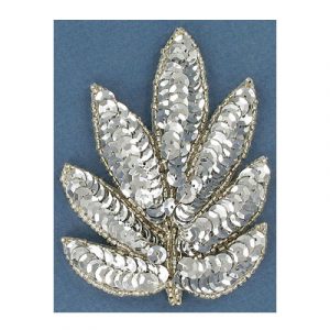 Appliques en paillettes, feuilles, argent, 7x9.5cm (2.75"x3.75"). Vendu separement. (SKU# SMTT31221/SI)