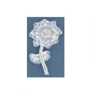 Appliques en paillettes, fleur sur tige, cristal aurore boréale, 4x7cm (1.5"x2.75"). Vendu en paquet de 6. (SKU# SMTT31229/CIR)