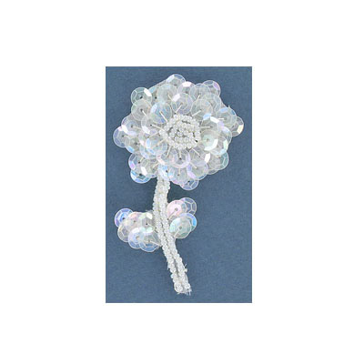 Appliques en paillettes, fleur sur tige, cristal aurore boréale, 4x7cm (1.5"x2.75"). Vendu en paquet de 6. (SKU# SMTT31229/CIR)