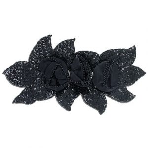 Appliques en paillettes, fleur avec feuilles.noir, 20.5x10cm (8"x4"). Vendu separement. (SKU# SMTT31267/BLK)