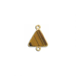 Connecteur en semi-précieux, 15mm, triangle, oeil de tigre dore, avec monture et Bélière couleur or. Vendu separement. (SKU# SPCN1686/GTE)