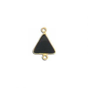 Connecteur en semi-précieux, 15mm, triangle, obsidian noir, avec monture et Bélière couleur or. Vendu separement. (SKU# SPCN1686/OBS)