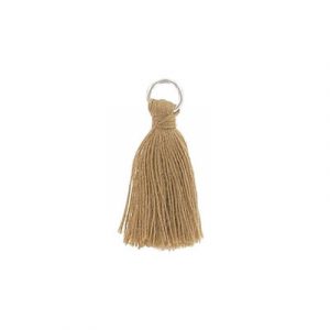 Tassel, 25-30mm, cotton, with rhodium plated jumpring, light brown (SKU# TS29/LTBRN). Sold per pack of 20