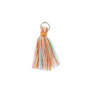 Tassel, 25-30mm, cotton, with rhodium plated jumpring, multi color (SKU# TS29/MULTI). Sold per pack of 20