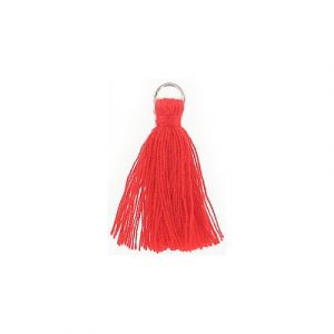 Tassel, 25-30mm, cotton, with rhodium plated jumpring, red (SKU# TS29/RED). Sold per pack of 20