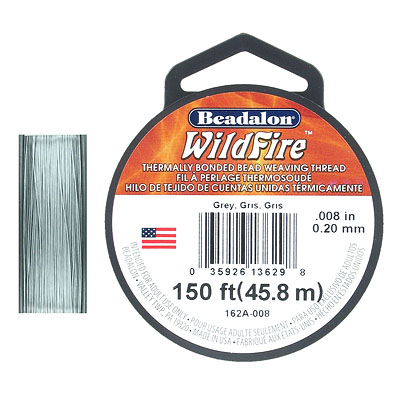 Beadalon Wildfire, beading thread thermally bonded .008 inch (0.20mm) 50  yards (45.8 metres), 12 lbs test, grey. (SKU# TT008WF/50GRY). Sold per pack  of 1 spool(s). - Frabels