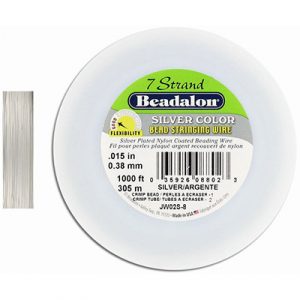 Beadalon 7 Strand Bead Stringing Wire, 024 in / 0.61 mm, Silver Color, 1000  ft / 305 m