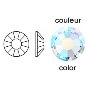 Chaton rose Preciosa, coupé à la machine, VIVA 12, cristal à dos plat avec colle thermique, grandeur ss10, cristal AB, paquets de 40 cristaux. Vendu en paquet de 12. (SKU# CRMVP/HF10/301)