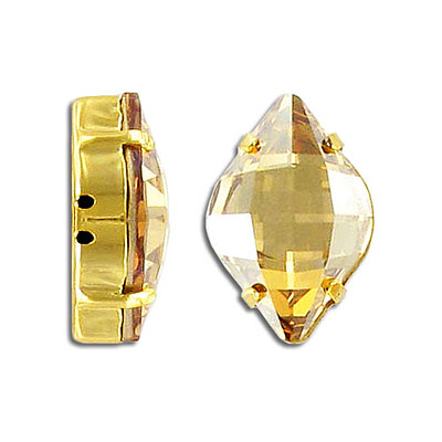 Swarovski mounted jewel, 23x15mm, Swarovski Lemon Fancy Stone 4230, golden shadow, gold plate. (SKU# MJ23X15/429G). Sold per pack of 2