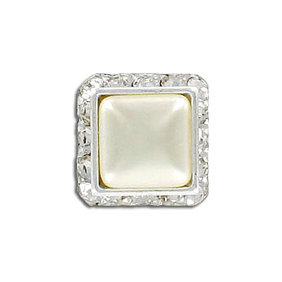 Rondelle, 14x14mm, crystal/plaqué argent avec perle. Vendu en paquet de 12. (SKU# RR7029/101PS)