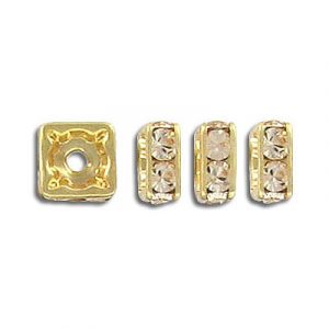 Swarovski squaredelle, 8x8mm, silk/gold. (SKU# RRG/8X8/283G). Sold per pack of 12