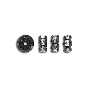 Czech rhinestones, rondelle, 6mm, inside diameter 1mm, crystal, black finish. (SKU# RR/6MM/101B). Sold per pack of 72