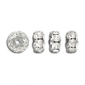 Czech rhinestones, rondelle, 8mm, inside diameter 1.45mm, crystal, silver plate. (SKU# RR/8MM/101S). Sold per pack of 72