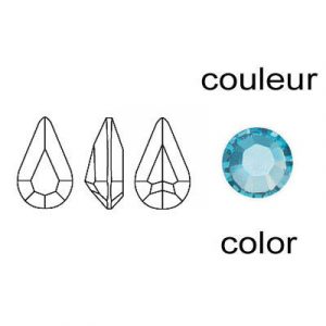 Crystal Swarovski 4300/2, Pear (TC) Fancy Stone. Unfoiled. Aquamarine color. 13x7mm size. (SKU# 43002/13/203U) Sold per pack of 144