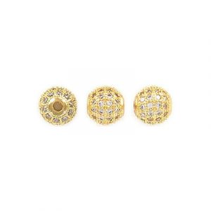 Billes en métal, 6mm, pave zircons cubiques, plaqué couleur or, grandeur de trou approx. 1.80mm. Vendu en paquet de 6. (SKU# MB1806/GL)