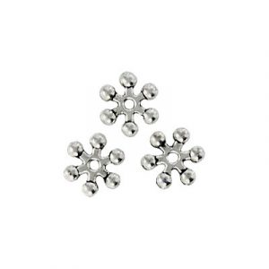 Metal beads, zinc, 8mm, snowflake, antique silver. (SKU# MB212/OXWH). Sold per pack of 100