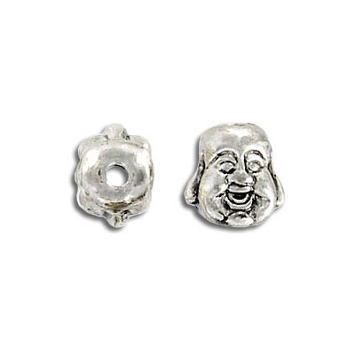Billes en métal, happy Buddha, plaqué argent antique, sans plomb/cad. Vendu en paquet de 100. (SKU# MB381/OXWH)