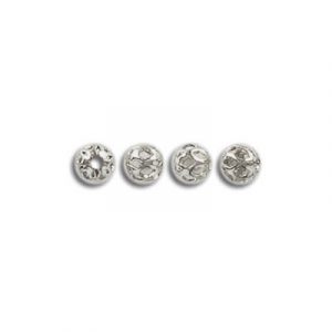 Billes en métal, 4mm, rond, filigrane, billes de fantaisie plaqué nickel. Vendu en paquet de 500. (SKU# MB4MMF/WH)