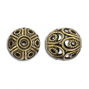 Billes en métal, 13mm, bille fantaisie, laiton antique. Vendu en paquet de 50. (SKU# MB615/13/OXBR)