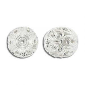 Metal beads, 13mm, fancy bead, silver plate. (SKU# MB615/13/SPL). Sold per pack of 50
