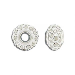 Billes en métal, grande taille de trou, 14mm, pierre du rhin, cristal. Vendu en paquet de 12. (SKU# MBP138/101)