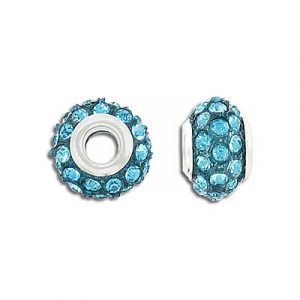Billes en métal, grande taille de trou, 14mm, pierre du rhin, aqua. Vendu en paquet de 12. (SKU# MBP138/203)