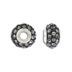 Billes en métal, grande taille de trou, 14mm, pierre du rhin, diamant noir. Vendu en paquet de 12. (SKU# MBP138/204)