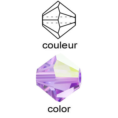 Billes de verre Preciosa coupées à la machine, 3x3mm, bicône, violet AB. Vendu en paquet de 144. (SKU# GBMC3X3/536)