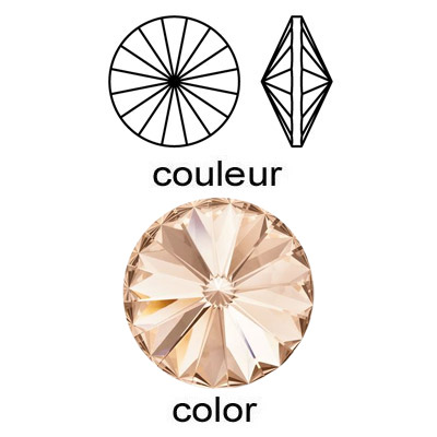 Preciosa MAXIMA, machine cut fancy crystal, rivoli, 12mm, light peach. (SKU# 11MX/12MM/249). Sold per pack of 12