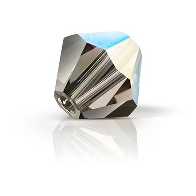 Billes de verre Preciosa coupées à la machine, 6x6mm, bicône, glitter black diamond . Vendu en paquet de 144. (SKU# GBMC6X6/G204) – Image 2