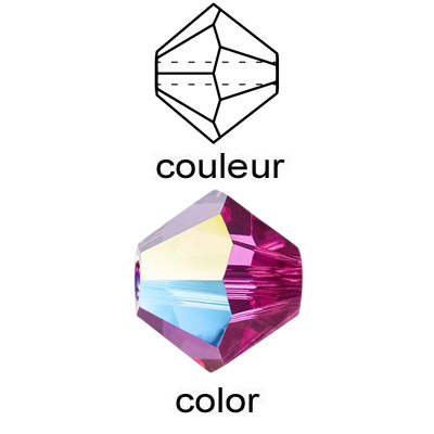 Preciosa machine cut glass beads, 6x6mm, bicone, glitter fuchsia. (SKU# GBMC6X6/G208). Sold per pack of 144