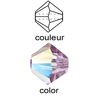 Billes de verre Preciosa coupées à la machine, 6x6mm, bicône, glitter light amethyst . Vendu en paquet de 144. (SKU# GBMC6X6/G214)