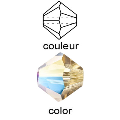 Preciosa machine cut glass beads, 6x6mm, bicone, glitter light Colorado topaz. (SKU# GBMC6X6/G215). Sold per pack of 144