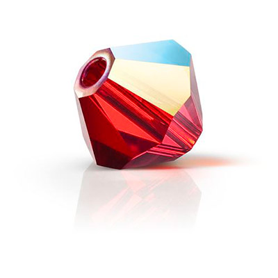 Preciosa machine cut glass beads, 6x6mm, bicone, glitter light siam. (SKU# GBMC6X6/G218). Sold per pack of 144 - Image 2