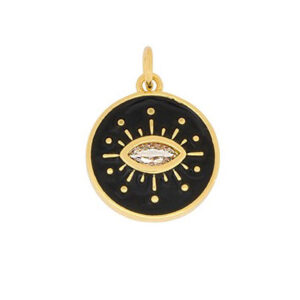 Pendentif en métal, 15 mm, mauvais œil, émail noir, zircon. Vendu separement. (SKU# MP446BK/101G)