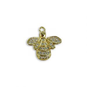 Metal pendant, 17mm, bee, crystal pave, gold plate. (SKU# MPBEE/101G). Sold per pack of 3