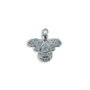 Metal pendant, 17mm, bee, crystal pave, imitation rhodium. (SKU# MPBEE/101WH). Sold per pack of 3
